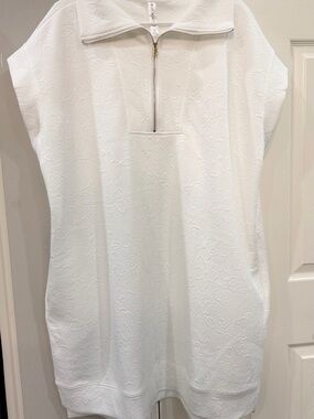 White Textured Mini Dress with Half-Zip Collar